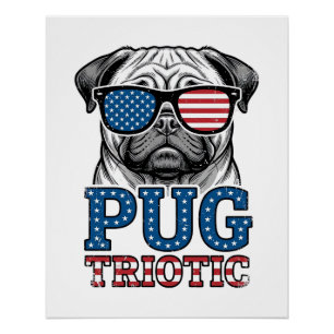 Poster Chemise de conception de gravure vintage pug patri