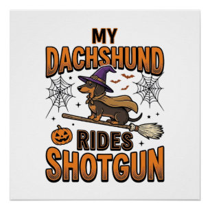 Poster Chemise de Dachshund Halloween Sorcière Balai Roul
