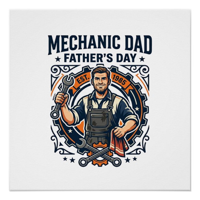 Poster Chemise de Mécanicien de la Fête des Pères Papa Dr (Devant)