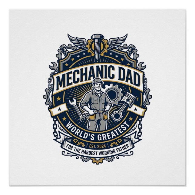 Poster Chemise de Mécanicien de la Fête des Pères Papa Dr (Devant)