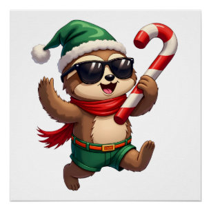 Poster Chemise de Noël Paresseux Elfe Menthe Bonbon Cane