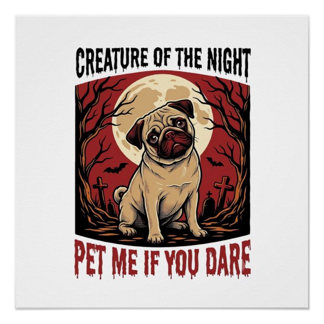 Poster Chemise de pug Halloween avec cimetière effrayant  (Devant)