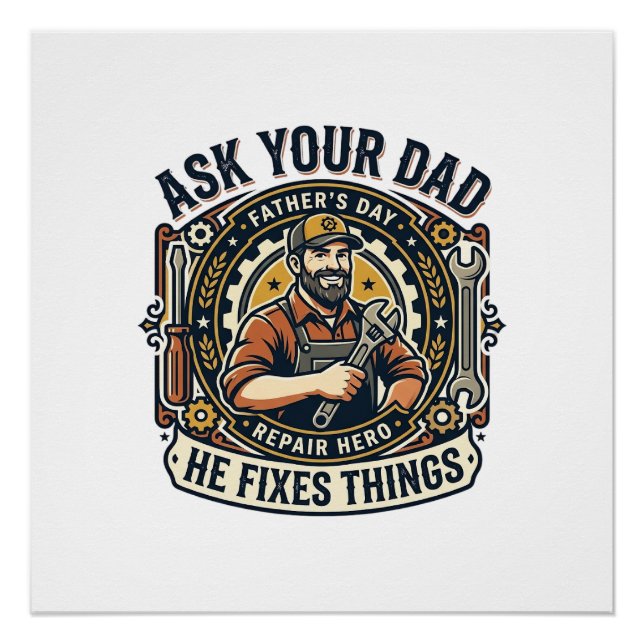 Poster Chemise de réparation de papa de la fête des pères (Devant)