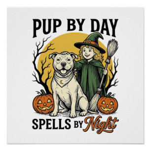 Poster Chemise de sorcière de chien d'Halloween Gravure v
