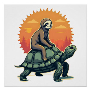 Poster Chemise de Vélo d'Animal Rétro Tortue de Paresse V
