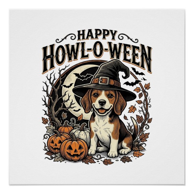 Poster Chemise Halloween Chapeau De Sorcière Beagle Joyeu (Devant)