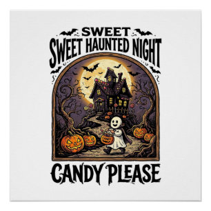 Poster Chemise Halloween Vintage Candy Night Maison Hanté