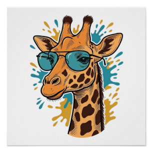 Poster Chemise Lunettes de soleil girafe gravées vintage 