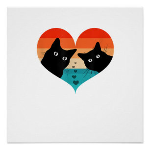 Poster Chemise Rétro Vintage Couple de Chats Drôle Chat N