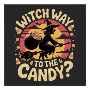 Poster Chemise T-shirt Halloween sorcière pour bonbons