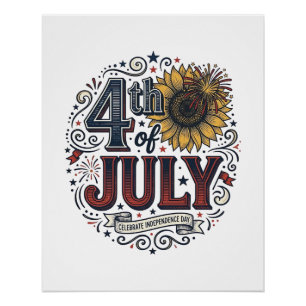 Poster Chemise vintage 4 juillet Fleur de tournesol patri