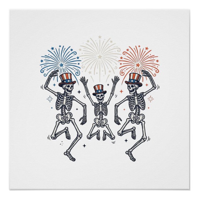 Poster Chemise Vintage Feux d'Artifice Squelette Dansant  (Devant)