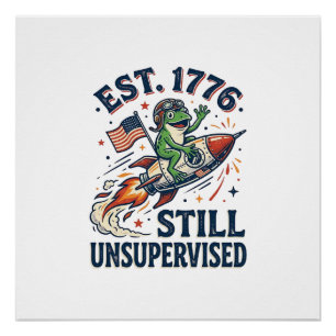 Poster Chemise Vintage Frog Rocket Est 1776 Non Supervisé