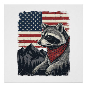 Poster Chemise vintage patriotique Raccoon Mountain Flag