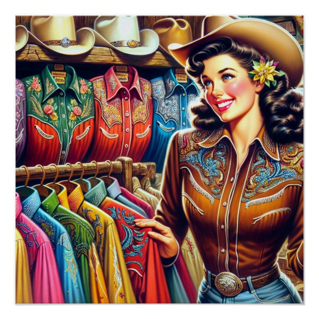 Poster Chemise vintage Western Retro Cowgirl Shirt (Devant)