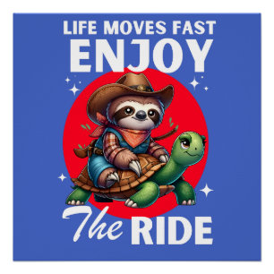Poster Chemises de tortues paresseuses et cowboy amusante