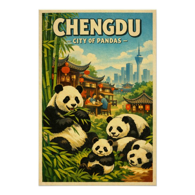 Poster Chengdu, Chine, dans un classique rétro (Devant)