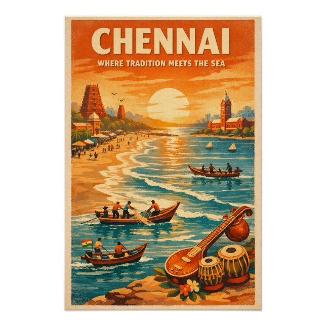 Poster Chennai, Inde, dans un classique rétro (Devant)