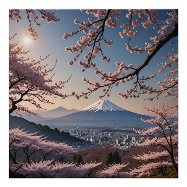 Poster cherry blossoms and Mount Fuji (Devant)