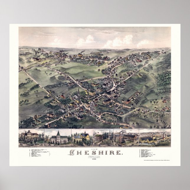 Poster Chesire, CT Carte panoramique - 1882 (Devant)