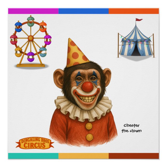Poster Chester le clown chimpanzé (Devant)