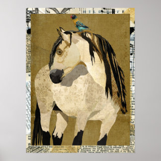 POSTER CHEVAL BLANC & OISEAU
