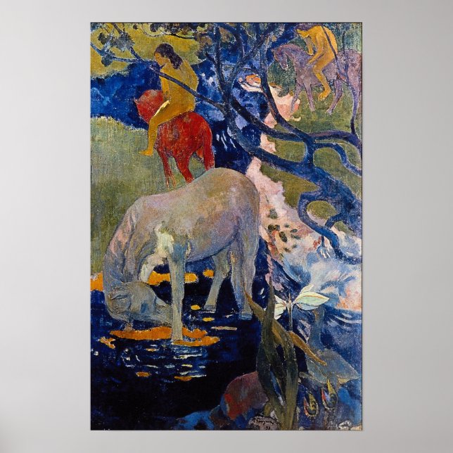 Poster Cheval Blanc par Paul Gauguin, Beaux-Arts Anciens (Devant)