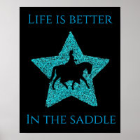 Poster Cheval & cavalier en noir & bleu.