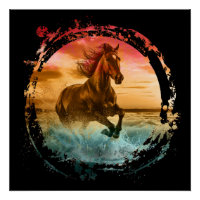 CHEVAL COURANT DANS PAYSAGE MARIN AU BORD DE MER