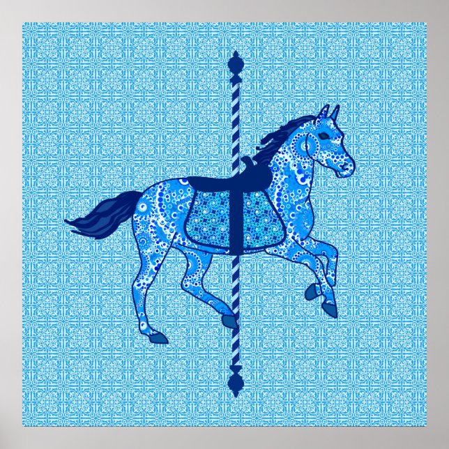 Poster Cheval de carrousel - Cobalt et Sky Blue (Devant)