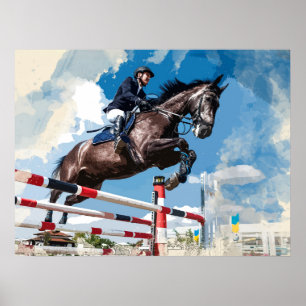 Poster Cheval de cavalier en compétition