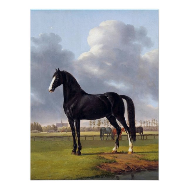 Poster Cheval de course noir vers 1828 (Devant)