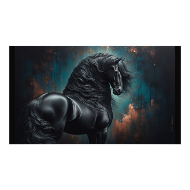 Poster Cheval de guerre gothique Friesian Horse (Devant)
