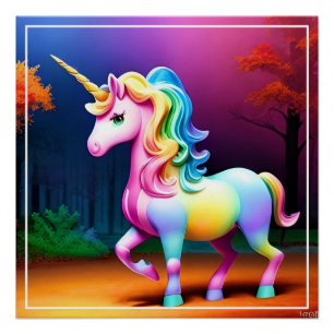 Poster Cheval de licorne blanche-37474