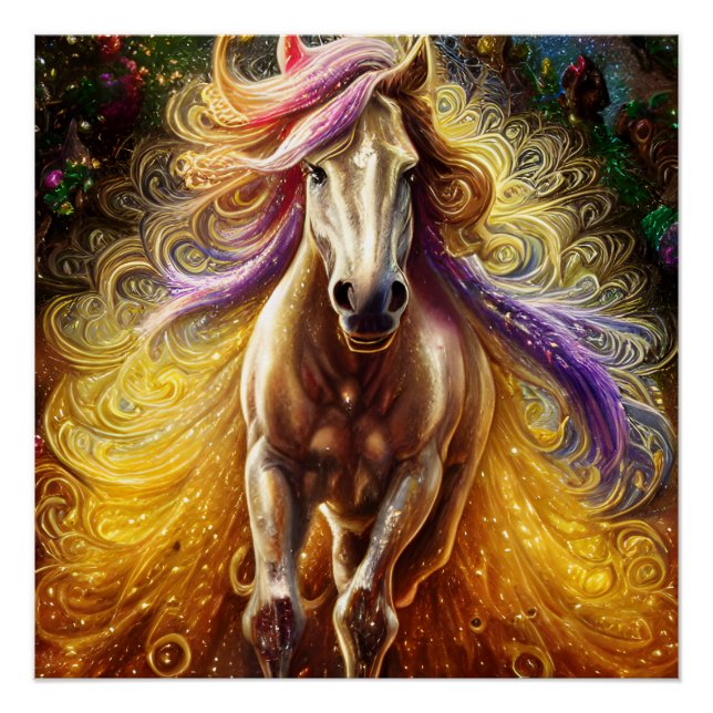 Poster Cheval d'or AI Généré Imaginaire (Devant)