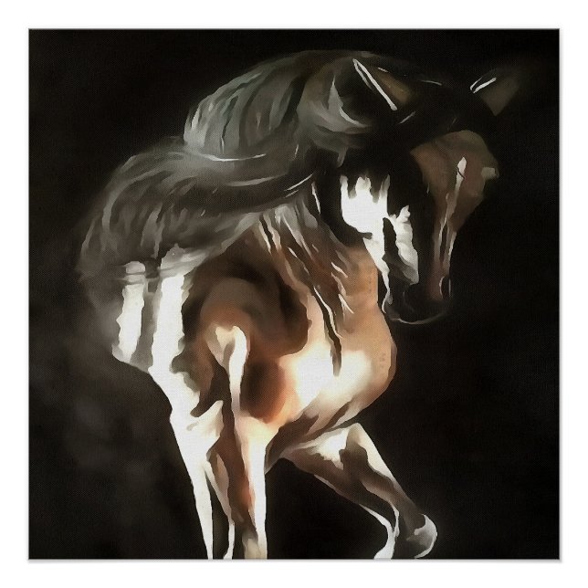 Poster Cheval En Châtaigner Flaxon Brown Sur Noir (Devant)