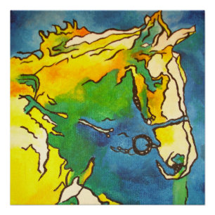 Poster "Cheval et Bridle Colorée Black Outline Art" #ho