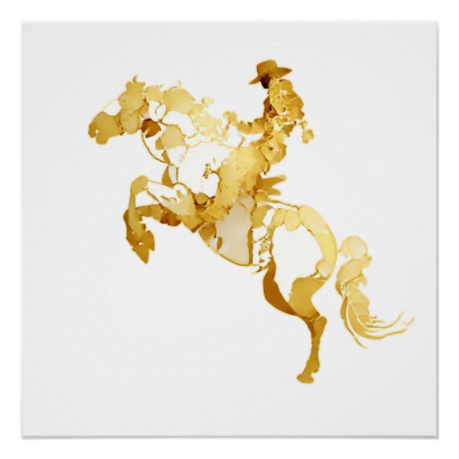 Poster Cheval et Cavalier Dorés Abstraits (Devant)