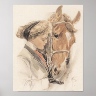 Poster Cheval et Lady Vintage