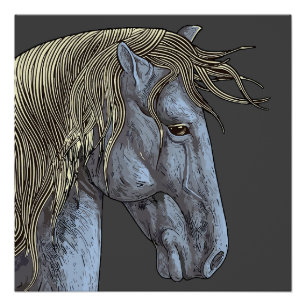 Poster Cheval Gris Majestueux à la Crinière Flottante