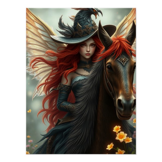 Poster Cheval guerrier Fée Imaginaire Art (Devant)