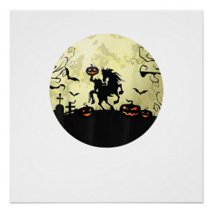 Poster cheval halloween cavalier sans tête Citrouille et