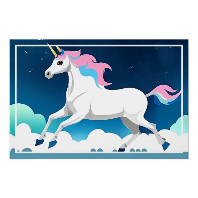 Poster Cheval Licorne Magique Dans La Conception De Cours (Devant)