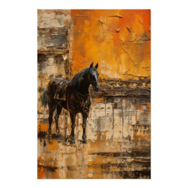 Poster Cheval Majestic au coucher du soleil Abstrait (Devant)