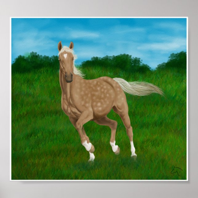 Poster cheval palomino dans la prairie (Devant)