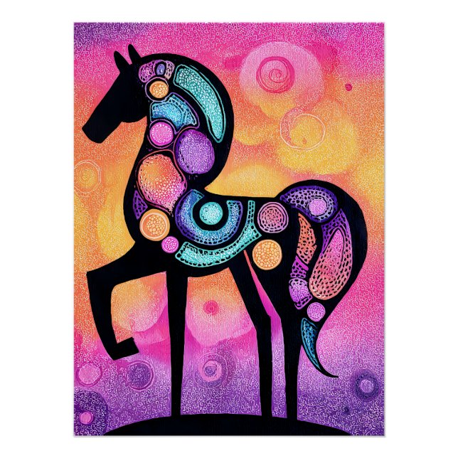 Poster Cheval stylisé avec ornements de mandala (Devant)