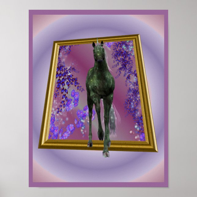 Poster Cheval Unicorne Noir Hors Des Limites Art Imaginai (Devant)