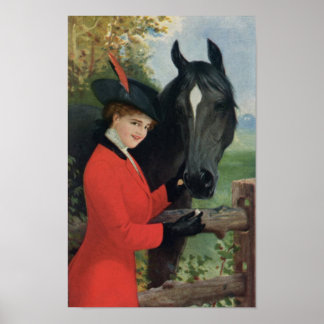 Poster Cheval vintage Girl Rouge Manteau équestre sucre C