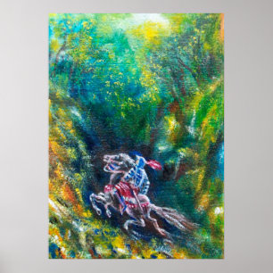 POSTER CHEVALIER LANCELOT ,CAVALCADE DANS UNE FORÊT VERTE