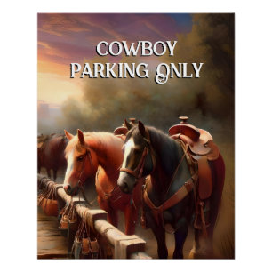 Poster Chevaux "Cowboy Stationnement"